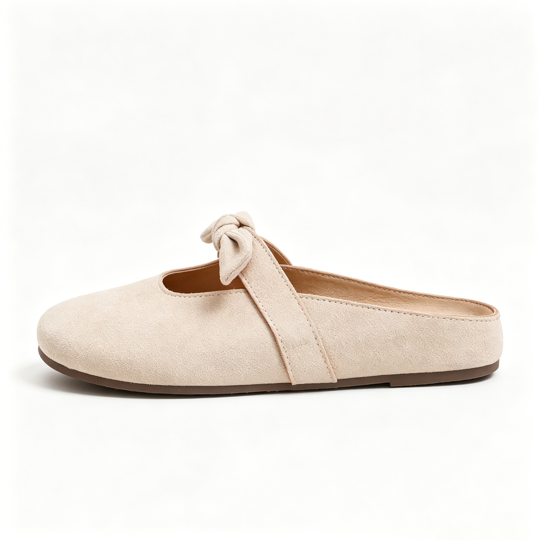 Sweet Bow Suede Backless Mules | Minimalist Round Toe Flat Slides for Summer