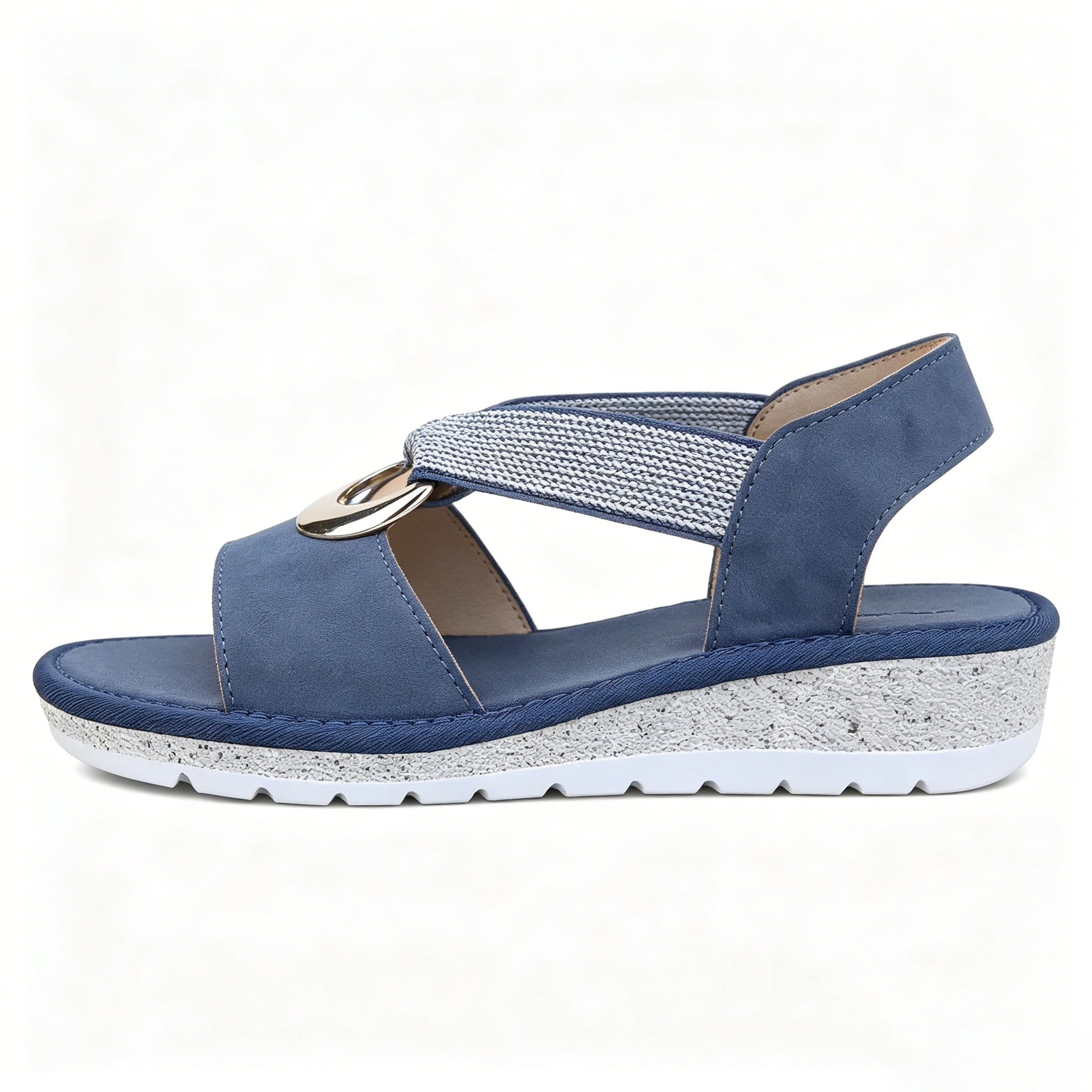 Women's Wedge Sandals, Comfortable Elastic Strap Platform Sandals with Metal Ring