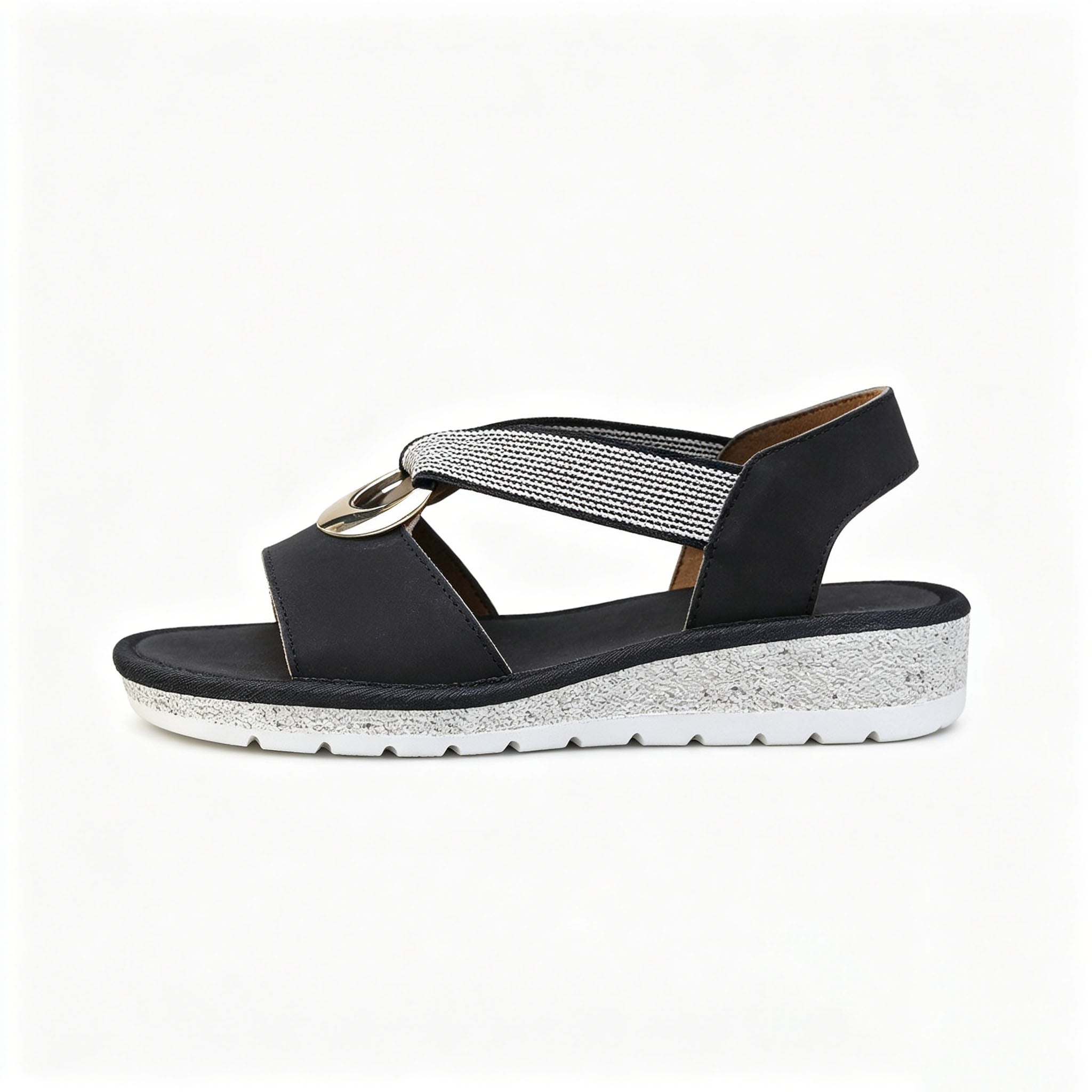 Women's Wedge Sandals, Comfortable Elastic Strap Platform Sandals with Metal Ring