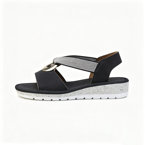 Women's Wedge Sandals, Comfortable Elastic Strap Platform Sandals with Metal Ring