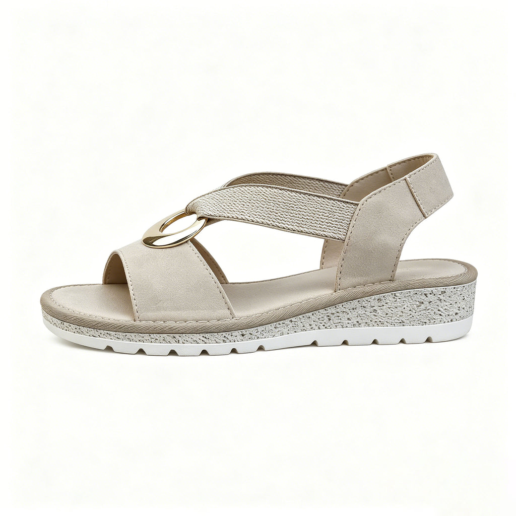 Women's Wedge Sandals, Comfortable Elastic Strap Platform Sandals with Metal Ring