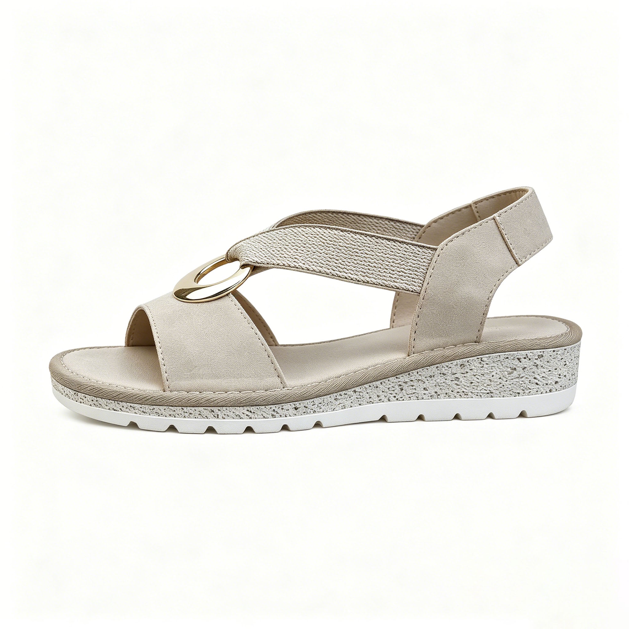 Women's Wedge Sandals, Comfortable Elastic Strap Platform Sandals with Metal Ring