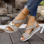 Women's Wedge Sandals, Comfortable Elastic Strap Platform Sandals with Metal Ring