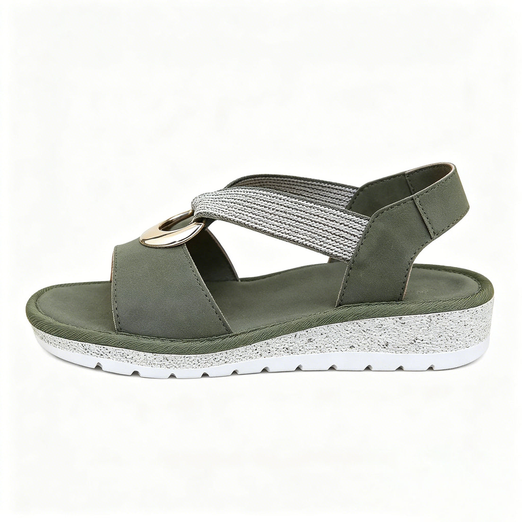 Women's Wedge Sandals, Comfortable Elastic Strap Platform Sandals with Metal Ring