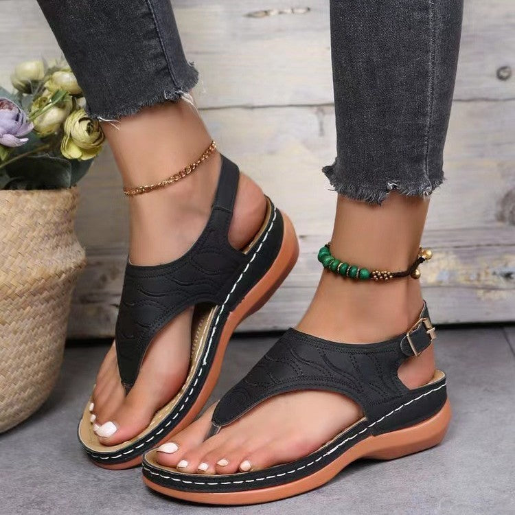 Comfortable Padded T-Strap Wedge Sandals for Beach & Casual Summer Outfit