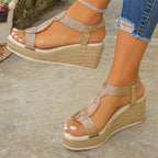 Vacation Essential Knotted Strap Platform Wedges, Lightweight Espadrille Sandals