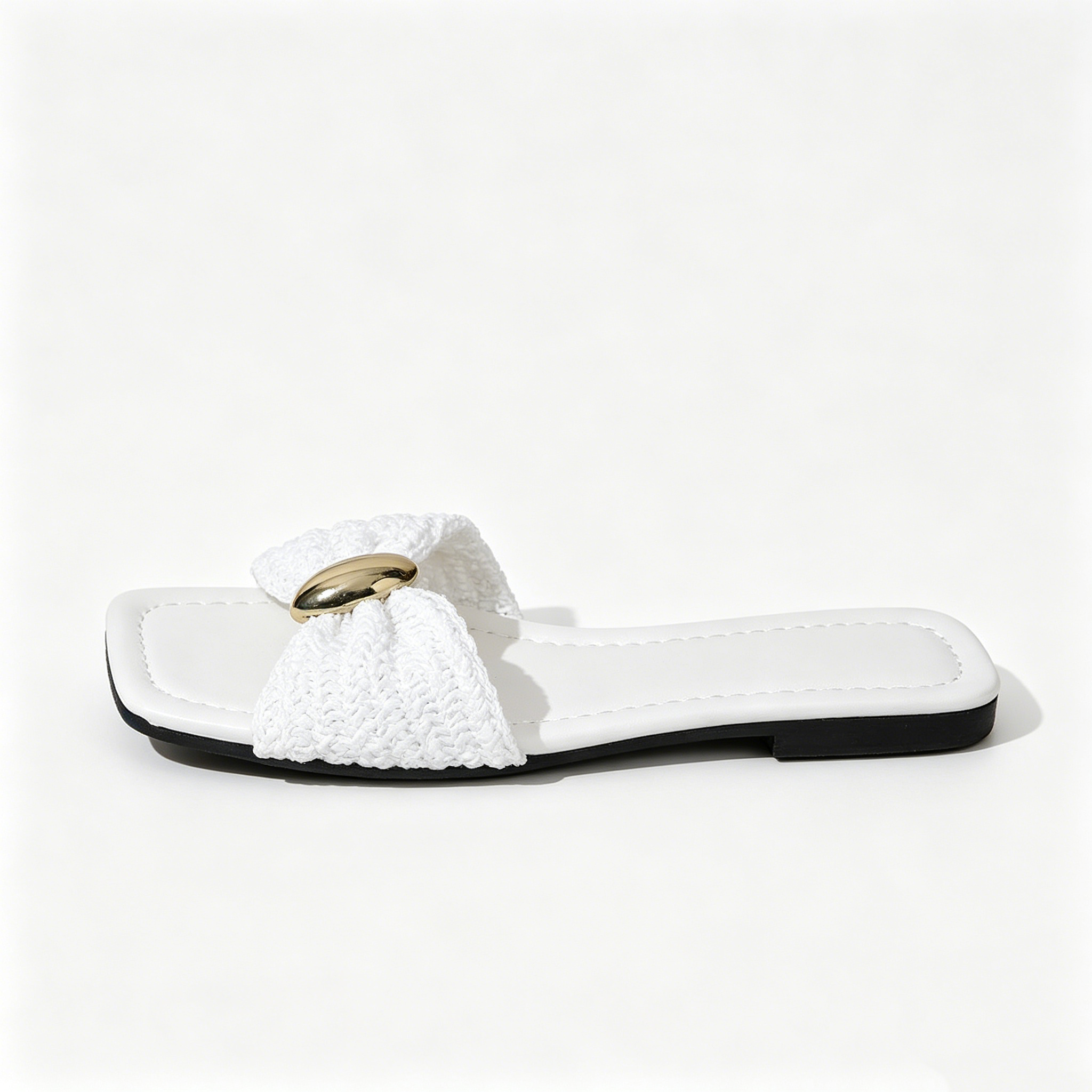 🔥 SUMMER SALE 🔥 Women's Raffia Woven Slide Sandals, Boho Gold Accent Flat Slippers | Beach-Ready Must-Have! ☀️