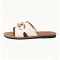 Minimalist Open Toe Metal Chain Flat Slides Beach Walking Sandals for Ladies