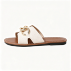 Minimalist Open Toe Metal Chain Flat Slides Beach Walking Sandals for Ladies