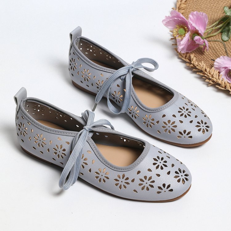 Ladies Breathable Perforated Floral Flat Shoes Casual Walking Daily Footwear