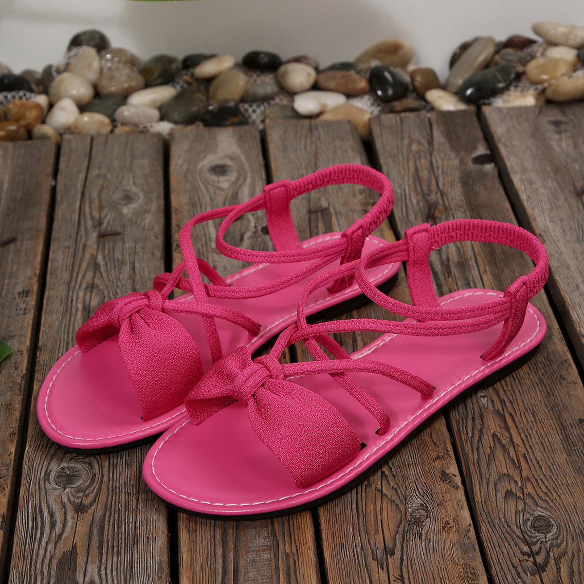 Knot-Front Elastic Ankle Sandals – Easy Slip-On with Arch Support
