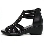 2026 Summer New Roman Style Rhinestone Peep-toe Wedge Heel Sandals for Middle-aged Women
