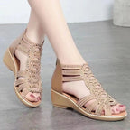 Comfortable Nude Hollow-out Wedge Sandals for Daily Casual Wear