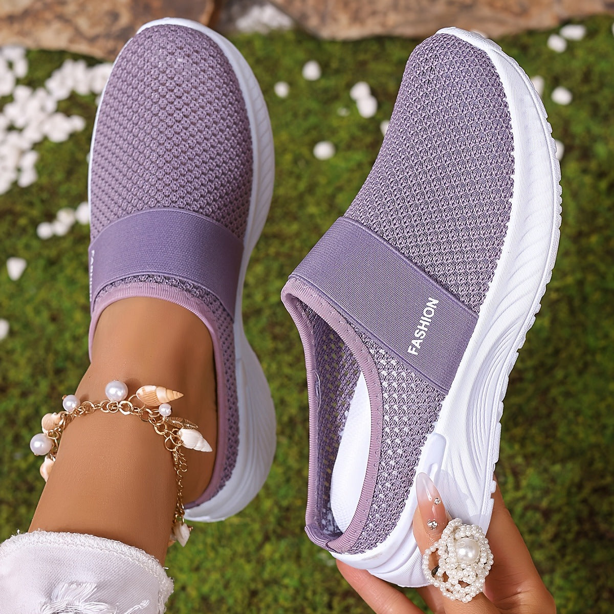 Summer Air Mesh Slip On Trainers | Comfort Open Back Casual Walking Footwear