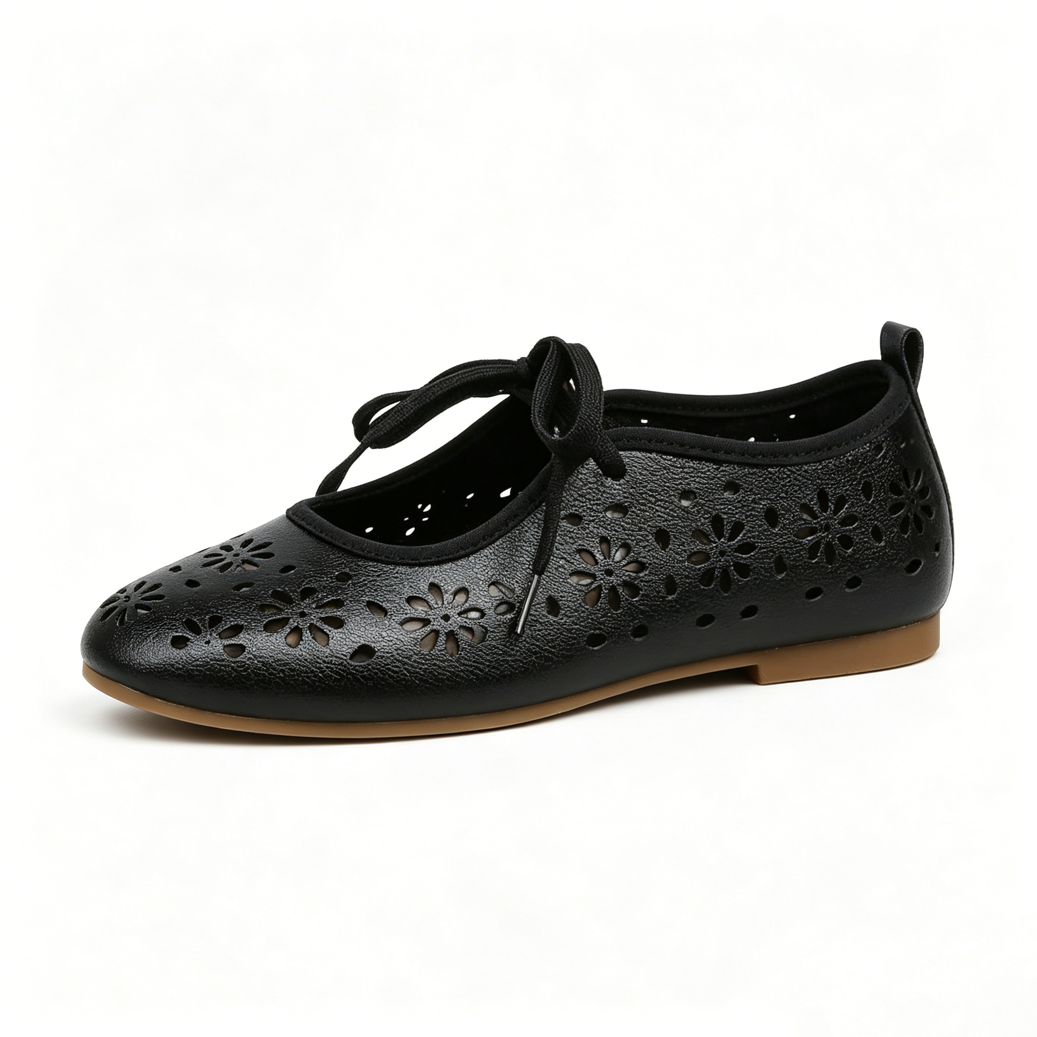 Ladies Breathable Perforated Floral Flat Shoes Casual Walking Daily Footwear