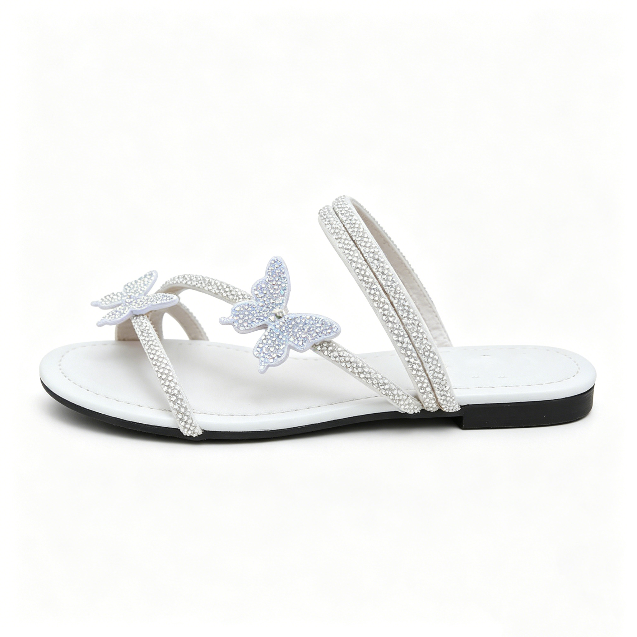 Women's Rhinestone Butterfly Slide Sandals, Shiny Crystal Flat Slippers, Glamorous Summer Open-Toe Sandals