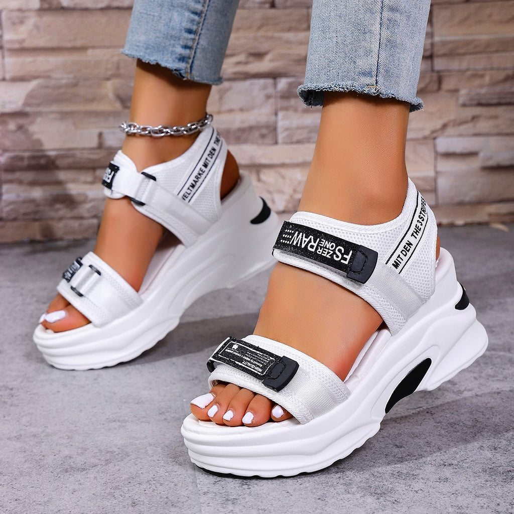💝Summer Sale⭐❤2026 Summer Women's One Strap Hook & Loop Wedge Platform Sandals Fashion Versatile Beach Casual Shoes
