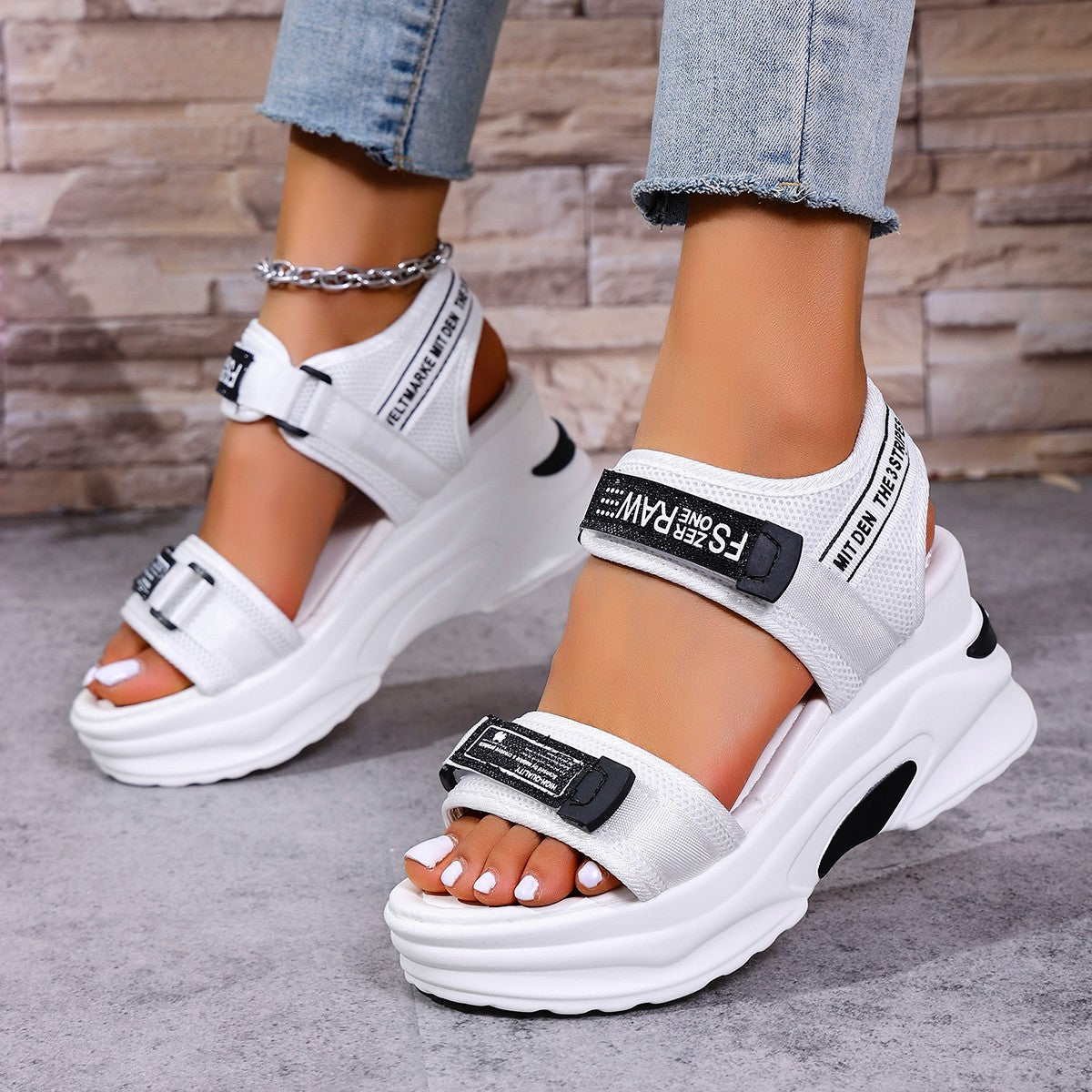 💝Summer Sale⭐❤2026 Summer Women's One Strap Hook & Loop Wedge Platform Sandals Fashion Versatile Beach Casual Shoes