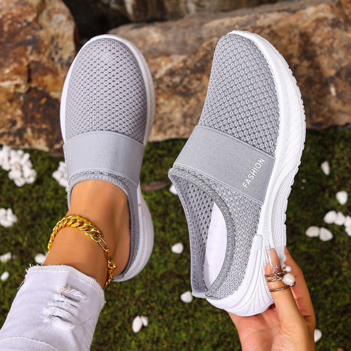 Summer Air Mesh Slip On Trainers | Comfort Open Back Casual Walking Footwear