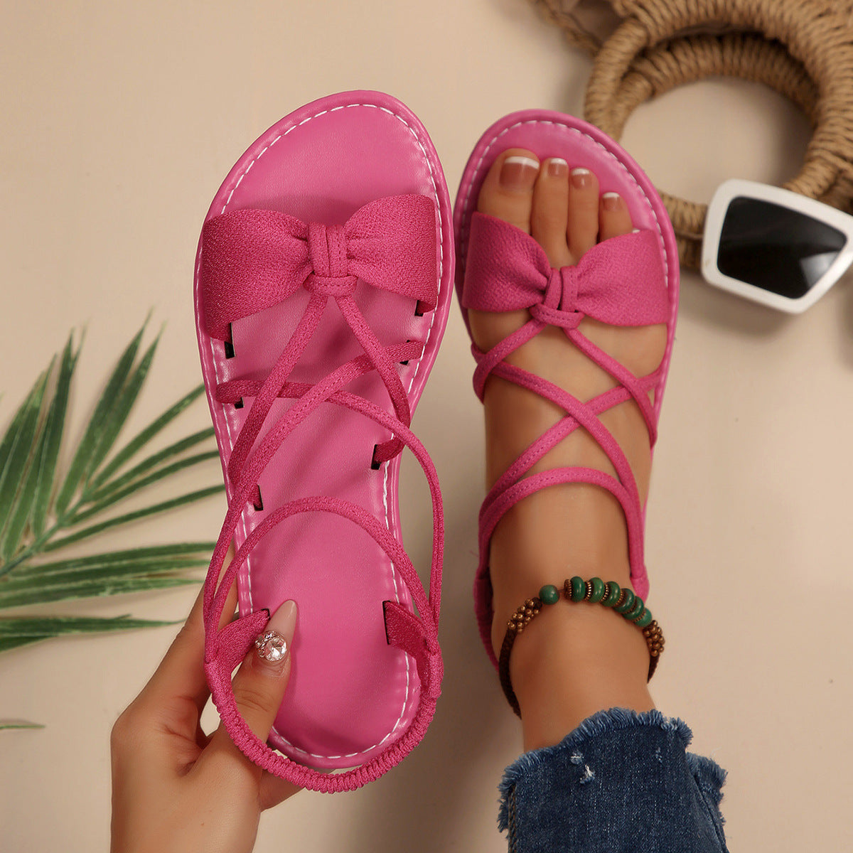 Knot-Front Elastic Ankle Sandals – Easy Slip-On with Arch Support