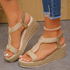 Vacation Essential Knotted Strap Platform Wedges, Lightweight Espadrille Sandals