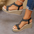Vacation Essential Knotted Strap Platform Wedges, Lightweight Espadrille Sandals