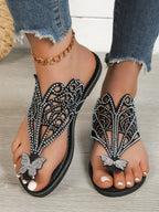 Women's Rhinestone Embellished Butterfly Flat Sandals