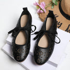 Ladies Breathable Perforated Floral Flat Shoes Casual Walking Daily Footwear