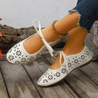 Ladies Breathable Perforated Floral Flat Shoes Casual Walking Daily Footwear