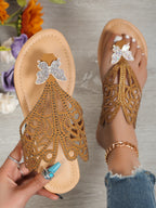 Women's Rhinestone Embellished Butterfly Flat Sandals