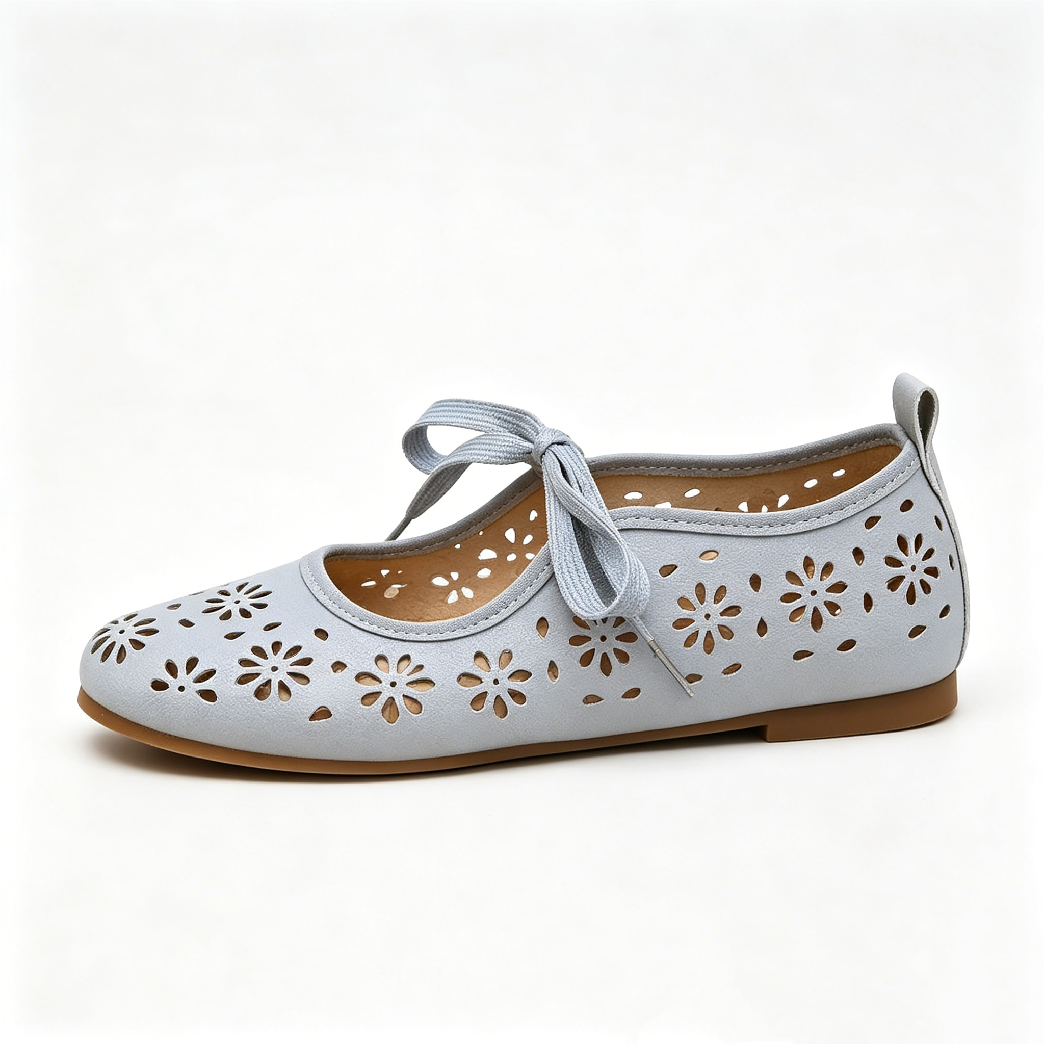 Ladies Breathable Perforated Floral Flat Shoes Casual Walking Daily Footwear