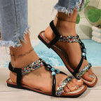 Bohemian Bead Decor Flat Sandals for Women Daily Outdoor & Beach Wear
