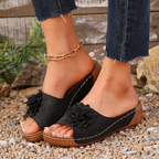 Comfortable Non-Slip Solid Color Open-Toe Wedge Sandals For Women, All Day Walking, Breathable & Lightweight