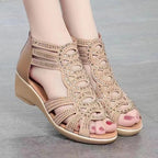 Comfortable Nude Hollow-out Wedge Sandals for Daily Casual Wear