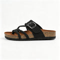 Women's Braided Leather Cork Footbed Sandals, Adjustable Buckle, Arch Support Orthopedic Slides