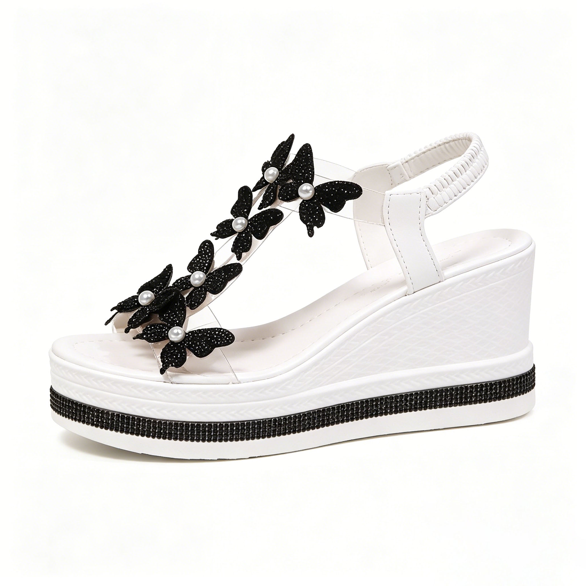 Women's Rhinestone Butterfly Wedge Sandals with Arch Support