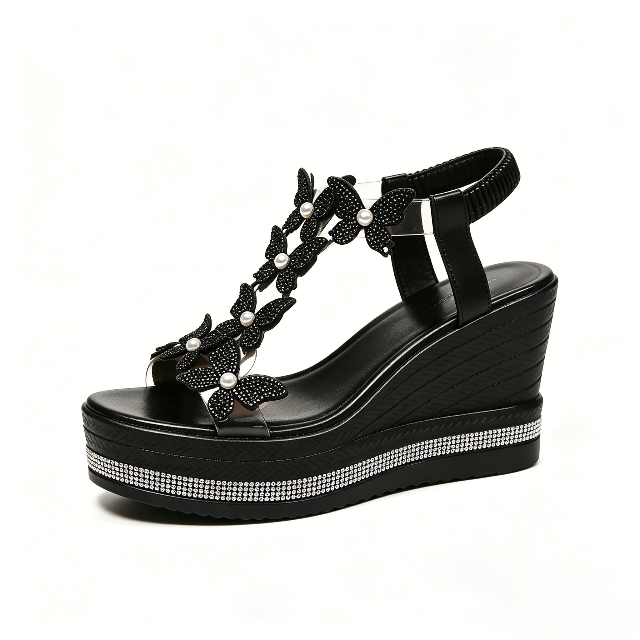 Women's Rhinestone Butterfly Wedge Sandals with Arch Support