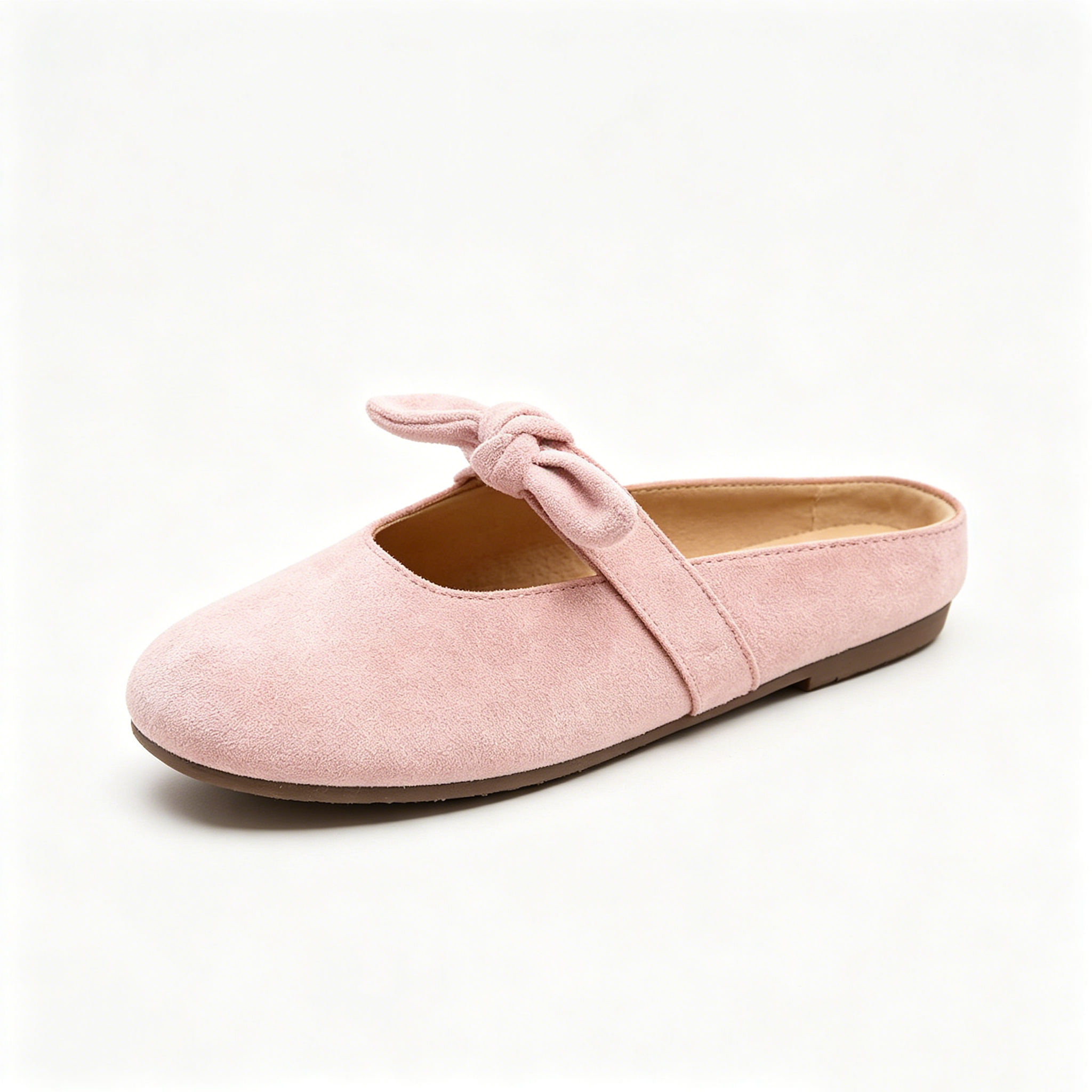 Sweet Bow Suede Backless Mules | Minimalist Round Toe Flat Slides for Summer
