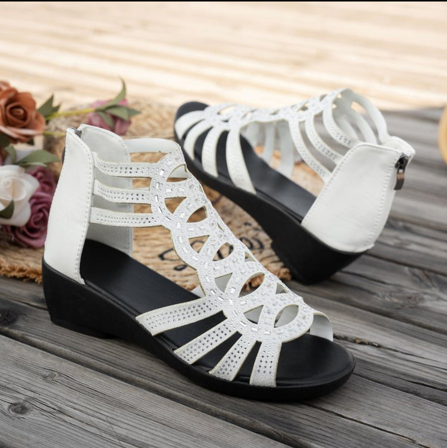 Comfortable Nude Hollow-out Wedge Sandals for Daily Casual Wear