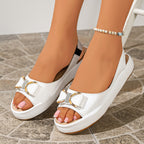 Sweet Rhinestone Bow Platform Sandals for Beach & Casual Summer Outfit