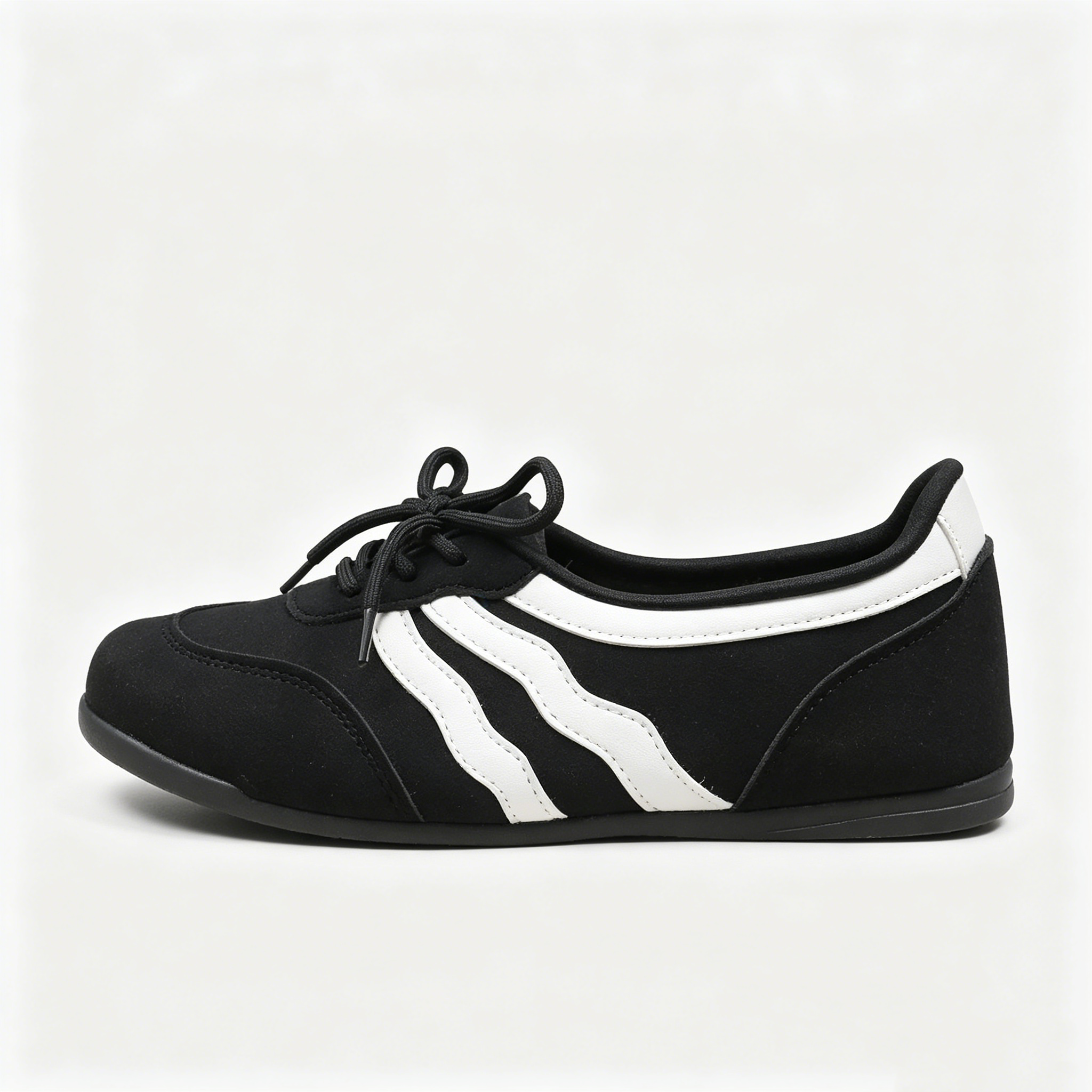 Women's Retro Lace-Up Ballet Sneakers, Black & White Stripe Casual Flat Shoes, Lightweight Comfortable Daily Wear Footwear