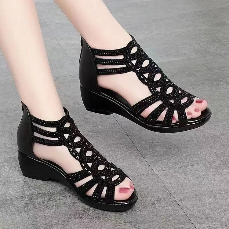 Comfortable Nude Hollow-out Wedge Sandals for Daily Casual Wear