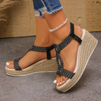 Vacation Essential Knotted Strap Platform Wedges, Lightweight Espadrille Sandals