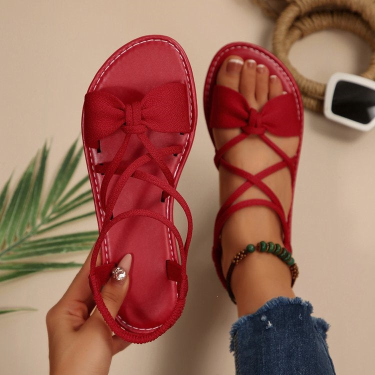 Knot-Front Elastic Ankle Sandals – Easy Slip-On with Arch Support