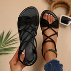 Knot-Front Elastic Ankle Sandals – Easy Slip-On with Arch Support