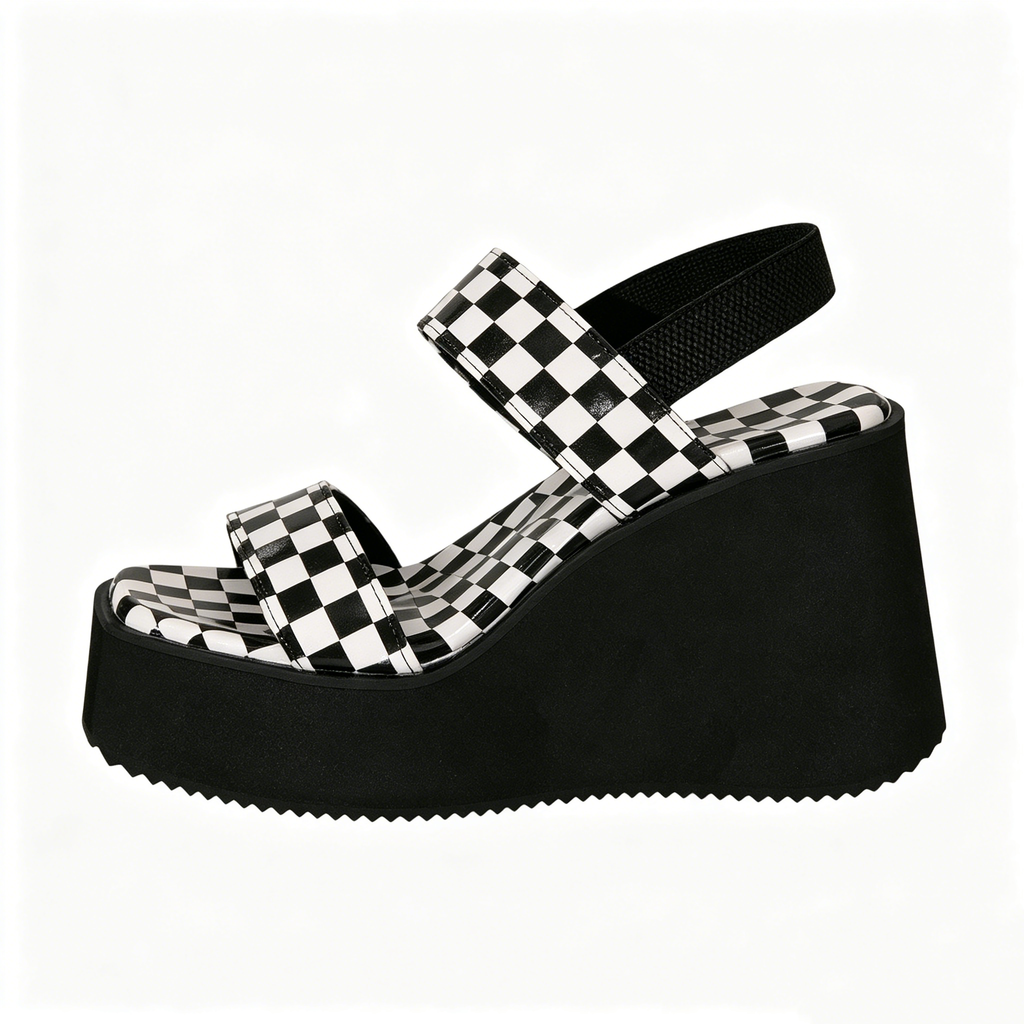 Bootara Women’s Livia Checkered Platform Sandals – Chunky Heel Breathable Casual Summer Shoes