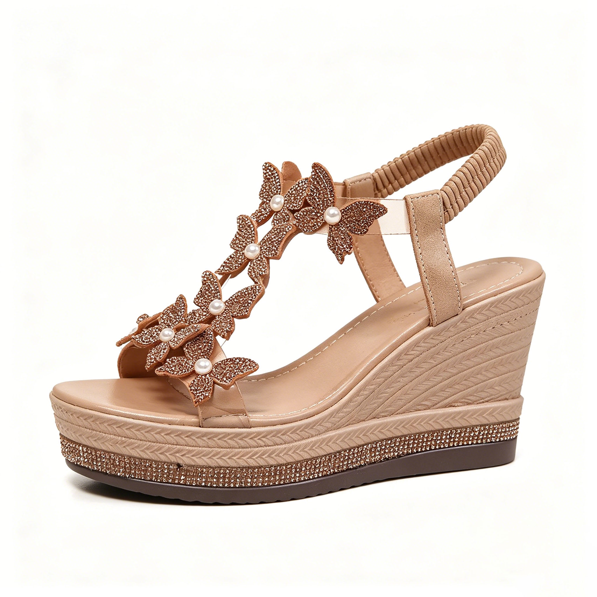Women's Rhinestone Butterfly Wedge Sandals with Arch Support