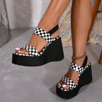 Bootara Women’s Livia Checkered Platform Sandals – Chunky Heel Breathable Casual Summer Shoes